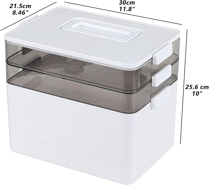 3-Tier Plastic First Aid Box, Large Medicine Storage Box, Emergency Medicine Box, White