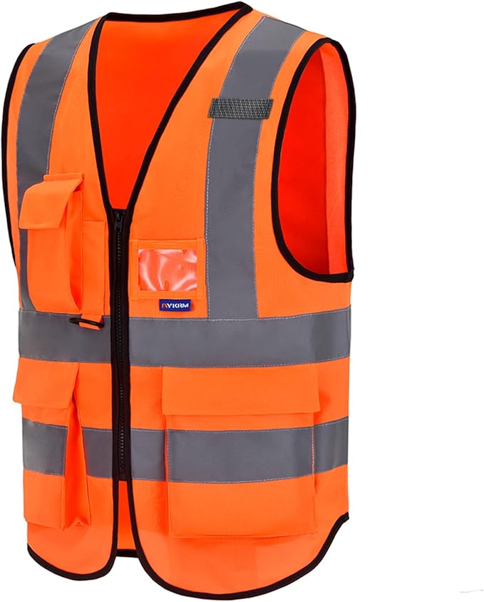 A-SAFETY High Visibility Safety Vest Reflective,Hi vis Working Vest,Orange Medium