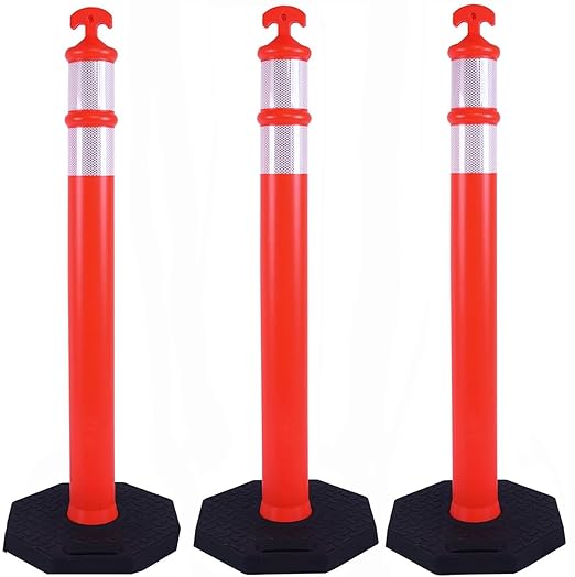 3PACK BESEA Traffic Delineator Cone 45”High Orange Traffic Safety Delineator Cones with Heavy Duty Rubber Base for Construction Site, Road Parking, People Control in Public(3PACK)
