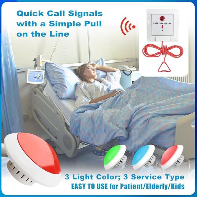Disabled Person Pull Tag Toilet Bathroom Call Fall Emergenty Fall Shower SOS Button Medical Alert System for Elderly Patient in Hospitals Toilet Pull Cord Life Alarm with Call Light System