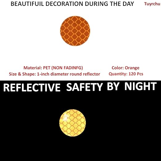 Orange Reflective Stickers 1-inch Diameter Round Reflector, Outdoor Waterproof High Visibility Warning Adhesive Tape (120 Pcs)