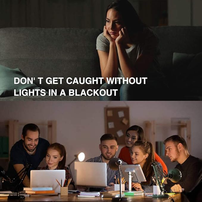 Neporal Rechargeable Light Bulbs Battery Operated Powered Backup Light Bulb, 15W 80W Equivalent 6000K 1200mAh, Emergency Light Bulb for Lamp Camping Works Even Power Outage -2 Packs + 2 Portable Hooks