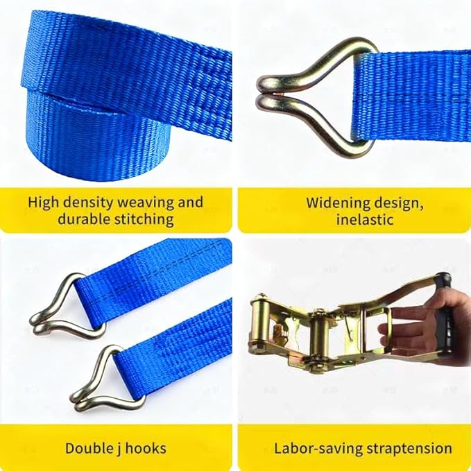 2 Pack Heavy Duty Ratchet Tie Down Straps 2" x33' – 6614 lbs Break Strength Cargo Straps with Metal Hooks for Truck, Trailer, Moving, Motorcycle & ATV, Blue