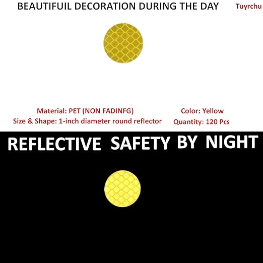 Yellow Reflective Stickers 1-inch Diameter Round Reflector, Outdoor Waterproof High Visibility Warning Adhesive Tape (120 Pcs)