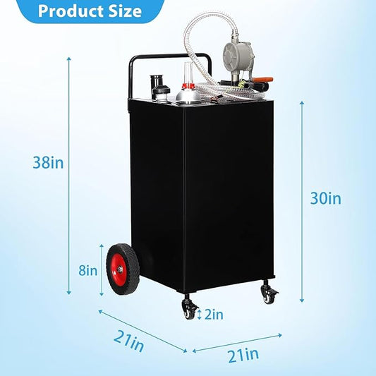 30 Gallon Fuel Caddy with Manual Pump,Portable Gasoline & Diesel Transfer Tank Heavy Duty Tank Gas with 4-Wheel for Cars,Boats