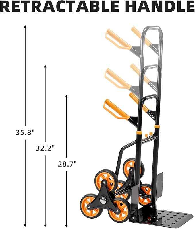 Heavy Duty Stair Climbing Hand Truck Dolly Cart, Portable and Foldable Three-Wheel Dolly