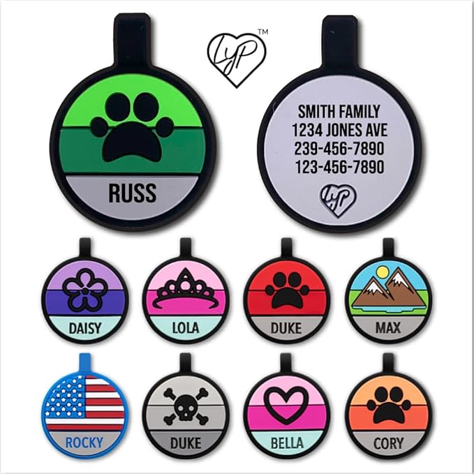 LYP Original Soundless Pet Id Tags | Custom Dog Tags Personalized for Pets | Durable Silicone Engraved Dog Tag | No More Jingling | Green Paw