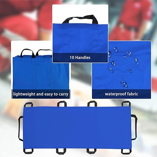Portable Transport Stretcher with 10 Handles – Lightweight Dog Stretcher & Gurney, Patient Animal Mover for Emergency Casualty Evacuation, 300lbs Capacity (Blue) Large