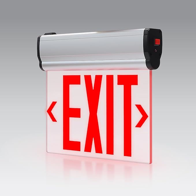 ASD LED Exit Sign with Battery Backup - 120/277V UL 3W Transparent Rotatable Emergency Exit Light for Business, Commercial Hardwired Damp Location Power Outage Lights, Red, 6 Pack