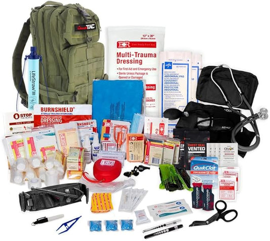 MediTac Rucksack Assault Trauma Tactical Kit Feat. SOF Tourniquet, Chest Seals, Clotting Gauze – Olive Drab