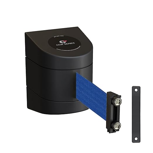 Crowd Control Warehouse - CCW Series WMB-230 Magnetic Wall Mount Retractable Belt Barrier - 30 Foot Belt, Dark Blue Belt with Black ABS Case