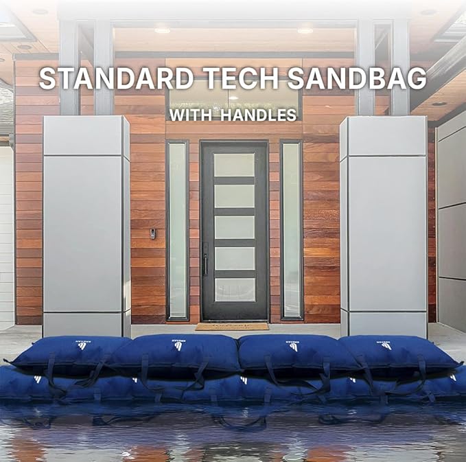 WEIBAO Standard Tech Sandbag with Handles - 5 Pack (24" x 16"), Dark Blue | WB-600LH-A | Water-Activated Flood Barriers, Sandless Sandbags, Absorbent Water Blocker