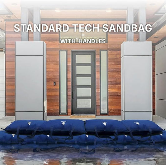 WEIBAO Standard Tech Sandbag with Handles - 5 Pack (24" x 16"), Dark Blue | WB-600LH-A | Water-Activated Flood Barriers, Sandless Sandbags, Absorbent Water Blocker