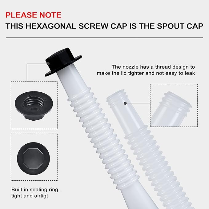 Gas Can Spout Replacement, Gas Can Nozzle Replacement (3 Kits-White). for 1/2/5/10 gallon gas cans. Upgraded replacement gas can spout with flexible nozzle, vent cap, thick rubber pad, spout cover