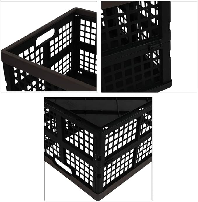 Morcte 3-Pack 42 L Plastic Collapsible Storage Crates, Stacking Folding Storage Basket
