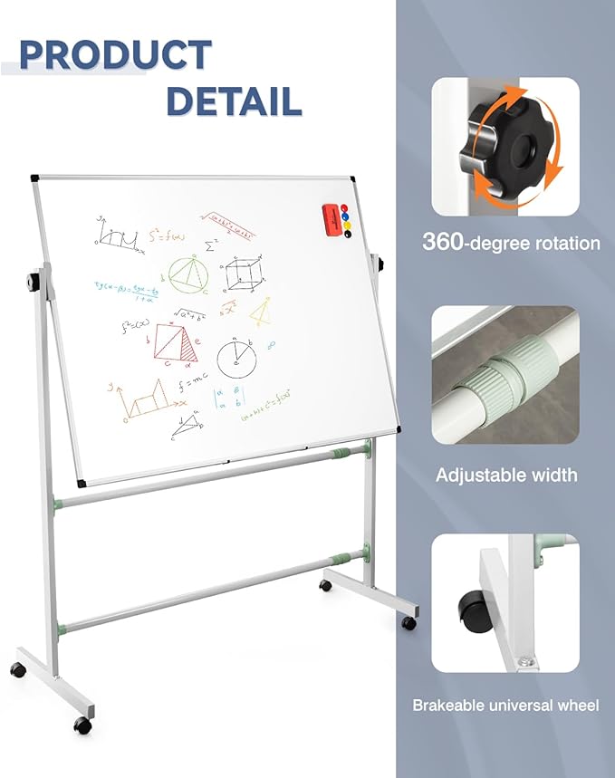 ROCOFF Whiteboard Easel Stand Only, Mobile Rolling Whiteboard Stand, Adjustable Width Stand for Dry Erase White Board for Home, Office, Classroom and School.