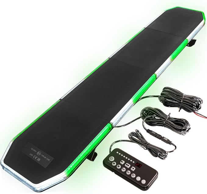 ASPL 282 LED Low Profile Emergency Strobe Light Bar 47" Roof Top Warning Hazard Flashing Security Traffic Advisor/Controller / 27 Patterns Lights for Tow Truck Construction Vehicle (Green/White)