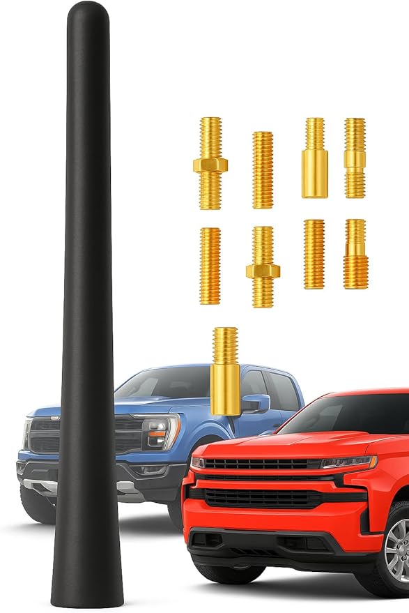 Motiv 7.8″ Short Truck Antenna–Stubby Car Wash Safe Flexible Spring & Brass Base–Universal Replacement Auto Radio Antenna for Truck & Car, Fits Chevy Silverado, GMC Sierra, F-150, RAM, Tacoma, Jeep