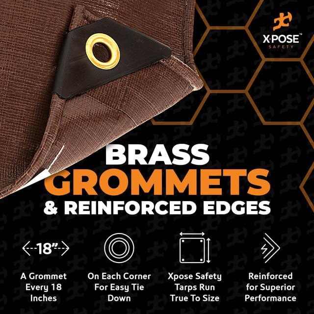 8' x 10' Super Heavy Duty 16 Mil Brown Poly Tarp Cover - Thick Waterproof, UV Resistant, Rip and Tear Proof Tarpaulin with Grommets and Reinforced Edges - by Xpose Safety