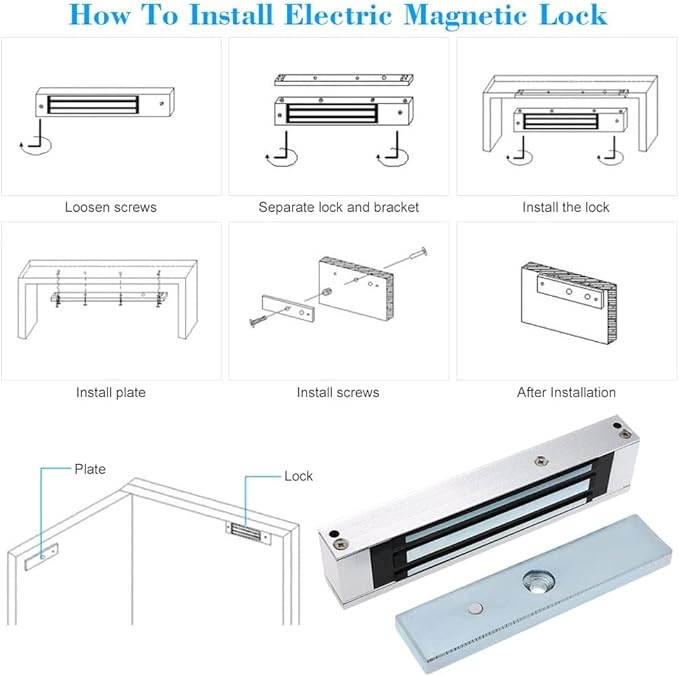 Electromagnetic Lock 280KG 600LBS Holding Force Electric Magnetic Door Lock 12V Fail Safe NC Mode for Access Control System