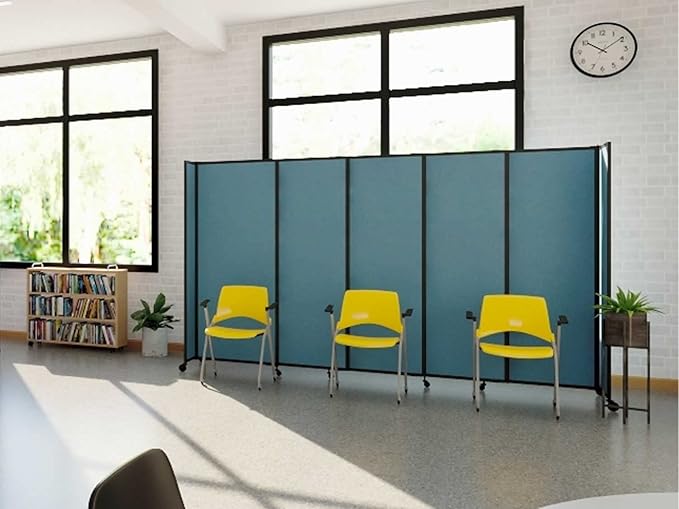 Versare Straightwall Sliding Portable Wall Partition | Freestanding Office Dividers | Locking Wheels | Temporary Room Separator | 11'3" Wide x 6'10" Tall Black SoundSorb Panels