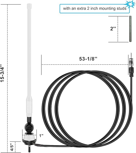 Universal Boat Radio Antenna - Flexible Mast for AM/FM, Yacht, Pontoon, Golf Cart, ATV, UTV, RV, Excavator, Tractor & Car Stereo