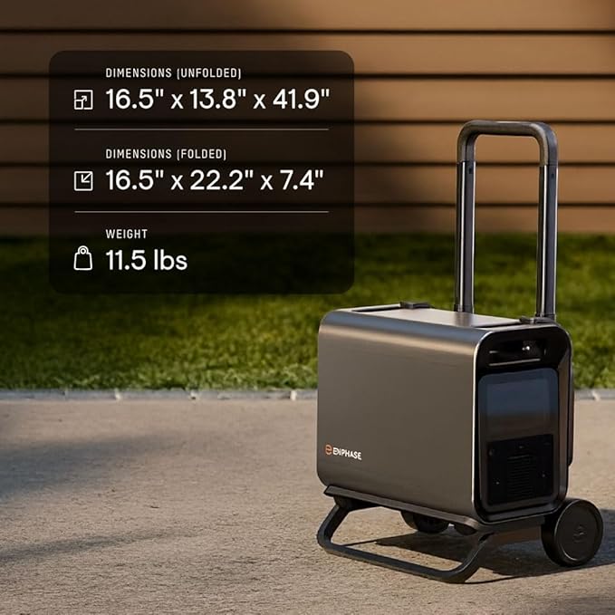 Enphase IQ Cart – Foldable Cart Designed to Securely Transport IQ PowerPack 1500, Sturdy Latches and Wheel Brakes, Extendable Handle, Easy to Carry and Store, 5-Year Limited Warranty