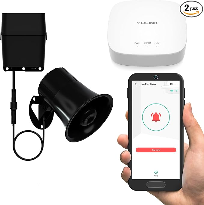 Outdoor Alarm Controller 2, Battery-Powered Siren/Alarm/Relay Controller, 12VDC Out, Up to 1/4 Mile Open-Air Range, 110dB Siren Included, YoLink Hub Included