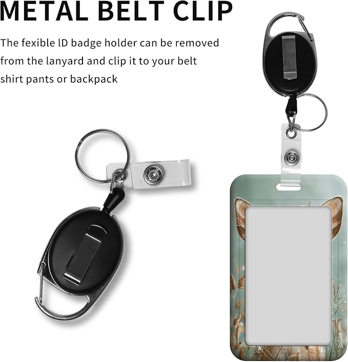 ID Badge Holder with Retractable Lanyard for Women & Men,Vertical ID Card Holder Wallet,Clear Window&Card Slot,Detachable Neck Strap for Nurse Teacher Office,Deer Butterfly Cute