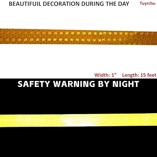 Yellow Reflective Tape 1 inch, Outdoor Waterproof High Visibility Warning Industrial Marking Tape, Safety Stickers (15 feet)