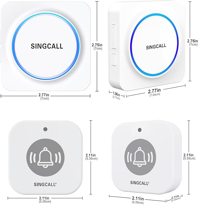 SINGCALL Wireless Caregiver Pager Panic Alarm System Personal Alarm for Elderly/Kids/Pregnant/Patients/Care Home/Hospital 32 Chimes&0-100dB Volume 1 Rechargeable Portable Receiver+ 1 Panic Call Button