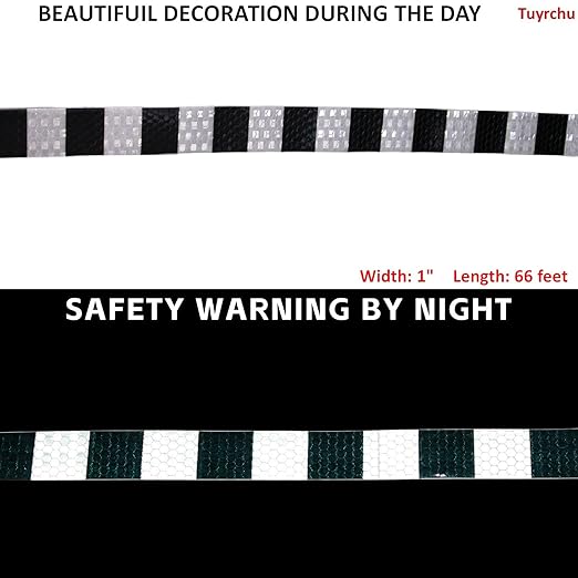 Black White Reflective Tape 1 inch Wide for Trailer, Outdoor Waterproof High Visibility Safety Warning Adhesive Strips (66 feet)