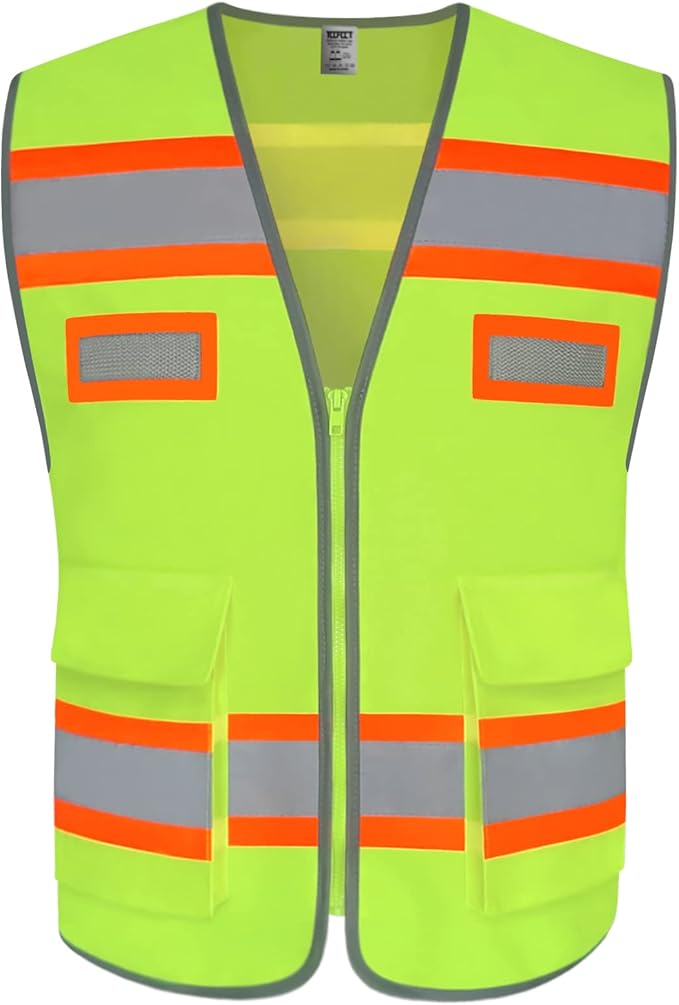 TCCFCCT Safety Vest for Men Women with Pockets High Visibility Reflective Vest for Safety, Work Vest with Fluorescent Orange Extend Edge, Meets ANSI/ISEA Standards, Yellow, M
