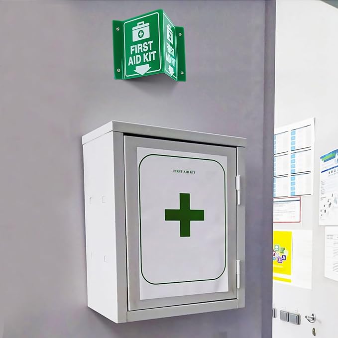 T&R First Aid Kit Sign, First Aid Kit with Down Arrow - 4 Pack - 8 x 6 Inches Acrylic, 4 pre-drilled holes, Includes Matching Screws, Use for Office/Business
