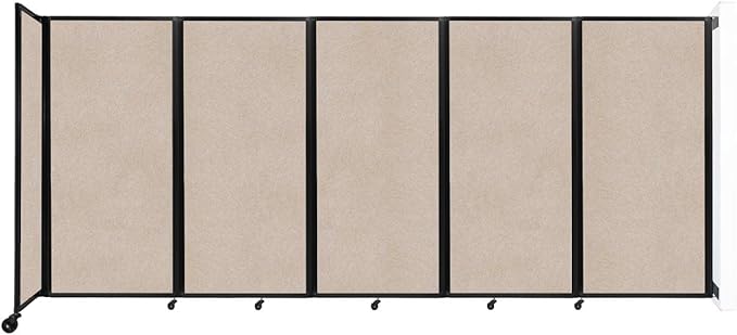 Versare Room Divider 360 Wall-Mounted Folding Partition | Locking Wheels | Temporary Room Separator | 14' x 6' Beige SoundSorb Panels