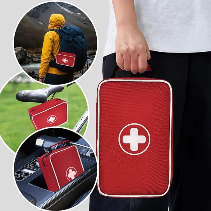 350 Piece Premium First Aid Kit - Large Emergency Medical Kit for Home, Car, Office, Camping, Hiking & Travel - Comprehensive First Aid Bag with Guide (Red)