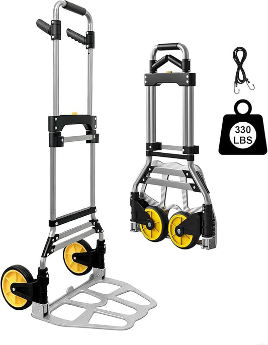 Folding Hand Truck Dolly Cart with Wheels 330 LBS Capacity Lightweight Aluminum Luggage Cart Trolly Collapsible Hand Trucks for Moving Travel Shopping Office and Home Use
