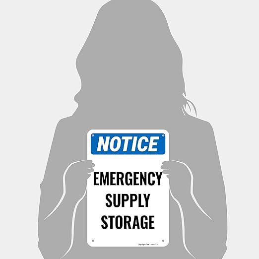 Notice Emergency Supply Storage Sign, 10x7 Inches, 55 mil Thick HDPS (high Density polystyrene), Made in USA by Sigo Signs