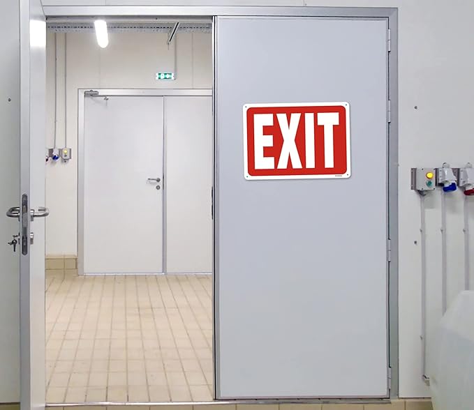 2 Pack Exit Sign, Do Not Enter Emergency Sign Metal, 14 x 10 Inches Reflective Aluminum Easy Mounting UV Protected Weather Resistant Durable Ink
