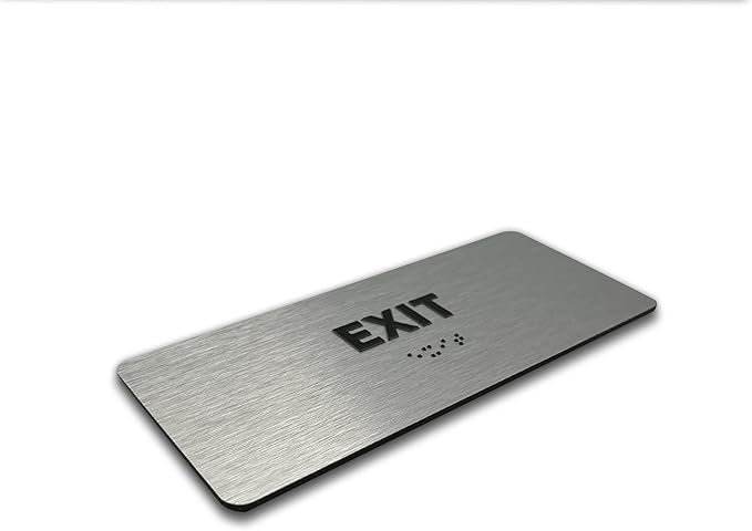Exit Identification Sign - ADA Compliant Sign, Raised Icons, Raised Braille, Brushed Aluminum, TCO Inspection Certified (7"W x 3"H) - by GDS - Made in USA