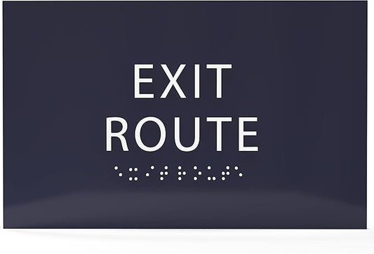 6" X4" Exit Route Sign- Tactile Graphics Grade 2 Braille Text | Modern Utility Wall Mount ADA Compliant Plastic Signs For Schools, Offices, Businesses, Apartments & Restaurants