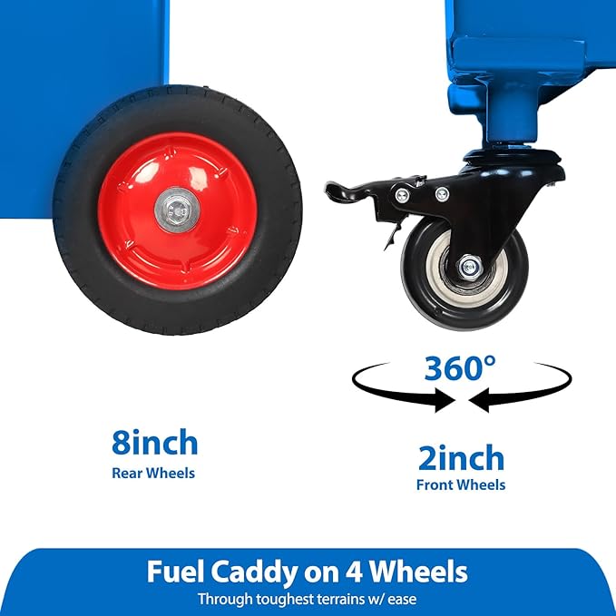 Upgraded 35 Gallon Fuel Caddy, Manual Hand Pump & Easy-Roll Wheels, Heavy-Duty UV-Resistant Steel Tank for Gas & Diesel, Portable Fuel Storage for Tractors, Mowers, Boats
