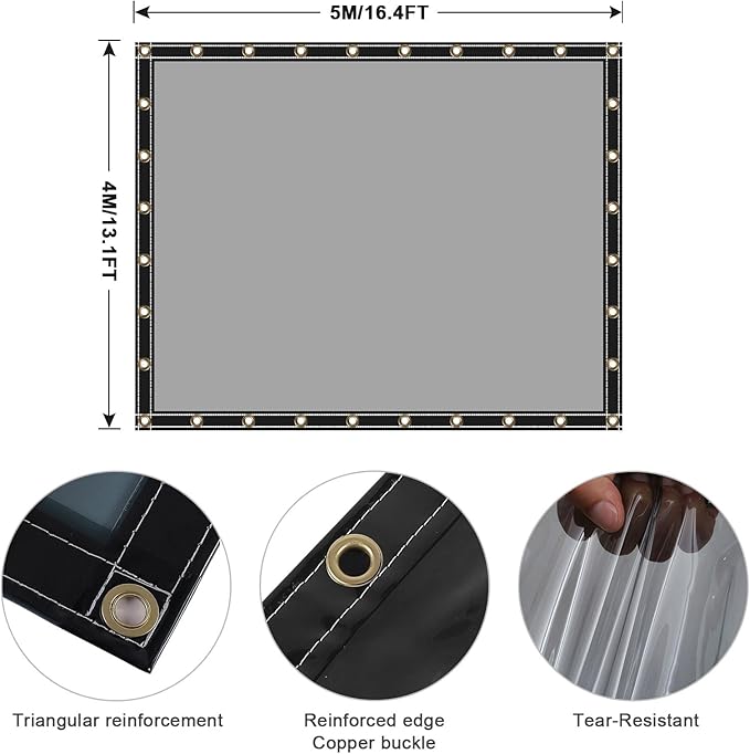Clear Tarps Heavy Duty UV Protection, Translucent Sun Shade PVC Vinyl Tarpaulin with Grommets, Ropes, Reinforced Edge, Waterproof, Tear-Resistant for Greenhouse, Patio, Garden, Porch, Pavilion