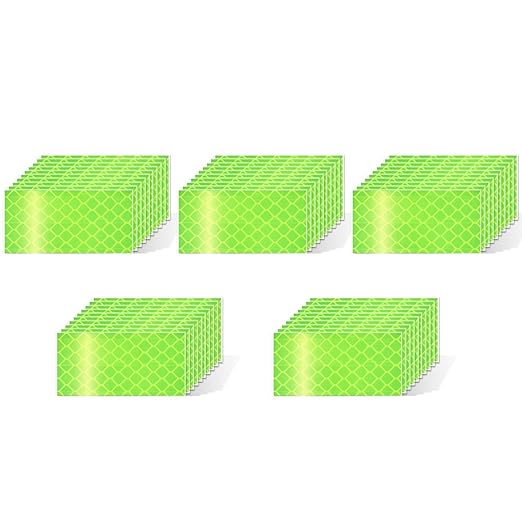 Non Fading Fluorescent Yellow Reflective Stickers 1 inch X 2 inch, Outdoor Waterproof High Visibility Safety Adhesive Reflector (50 Pcs)