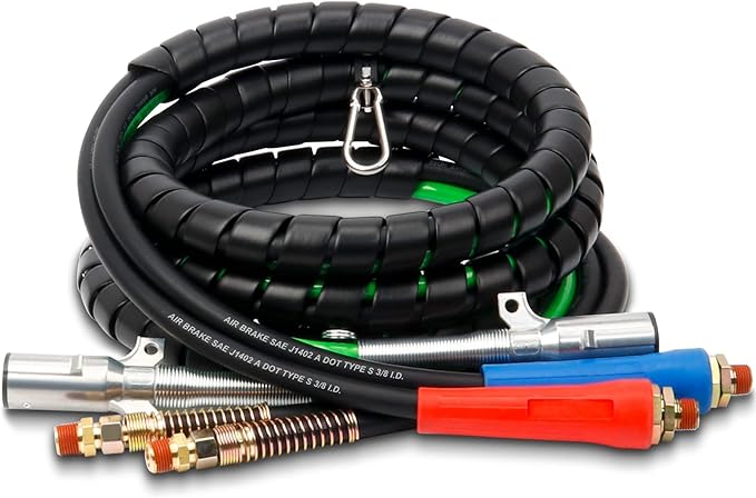 15ft 3 in 1 ABS & Power Air Hose Kit, Wrap 7 Way Electric Line Rubber Air Lines for Tractor Trailer Semi Truck