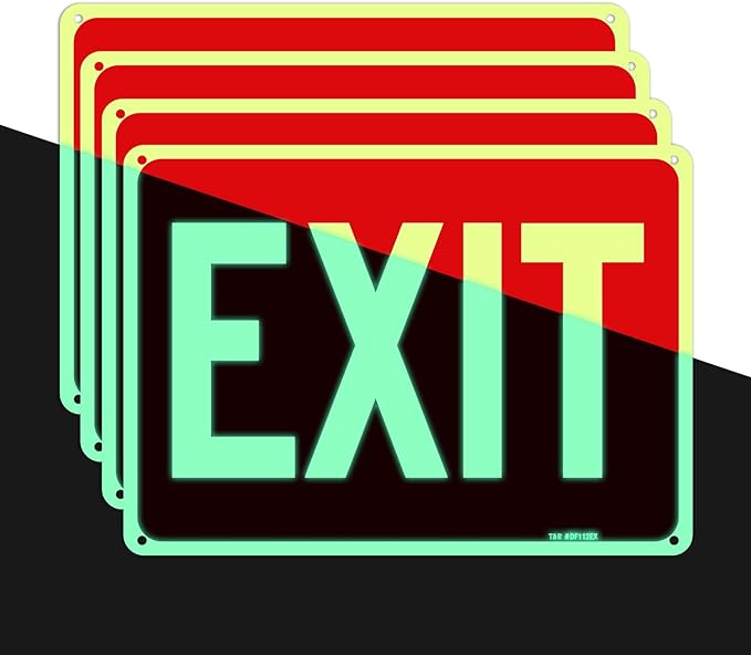 T&R Exit Sign - 4 Pack - 10 x 7 Inches Rust Free .040 Aluminum Glow-In-The-Dark - UV Protected, Waterproof, Weatherproof and Fade Resistant - 4 Pre-drilled Holes