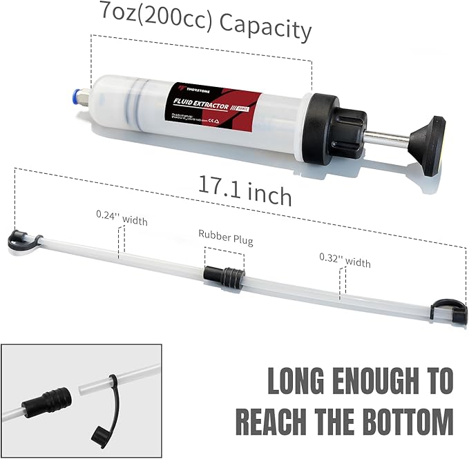 Thorstone 200cc Automotive Fluid Extractor Pump, Manual Oil Change Syringe with 2pcs 22cm PVC Suction Tubes