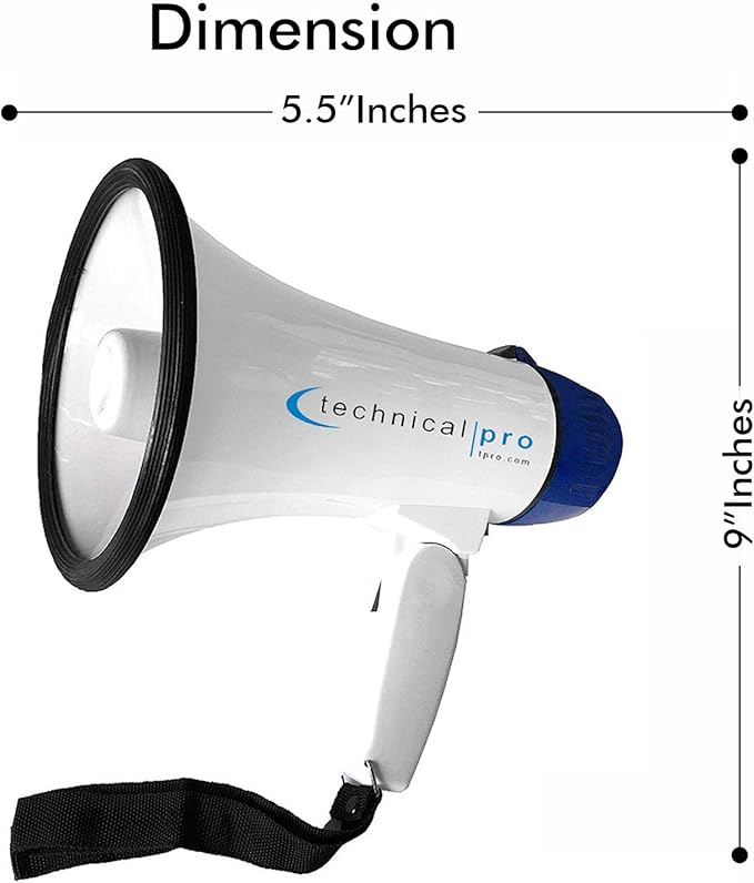 Technical Pro Megaphone 20 Watts Speaker PA with Up to 800 Yard Range for Use at Sports Events Camps Cheer Leading Coaches and Safety Drills - Features Adjustable Volume and Siren (2 Pack)