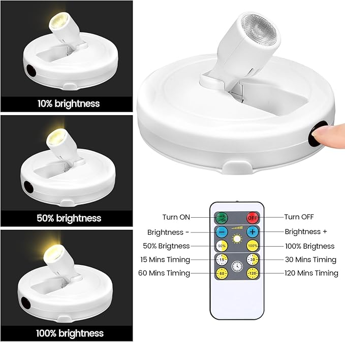 Wireless Spotlight Battery Operated, Picture Light with Remote, LED Accent Spot Light for Indoor Plant Tree, Display Puck Lights, Stick Uplighting for Painting Dartboard Wall Decor Artwork Photo