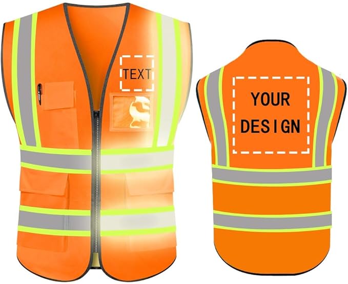 YOWESHOP High Reflective Visibility Safety Vest Custom Your Logo Safety Workwear with Reflective Strips and Front Zipper